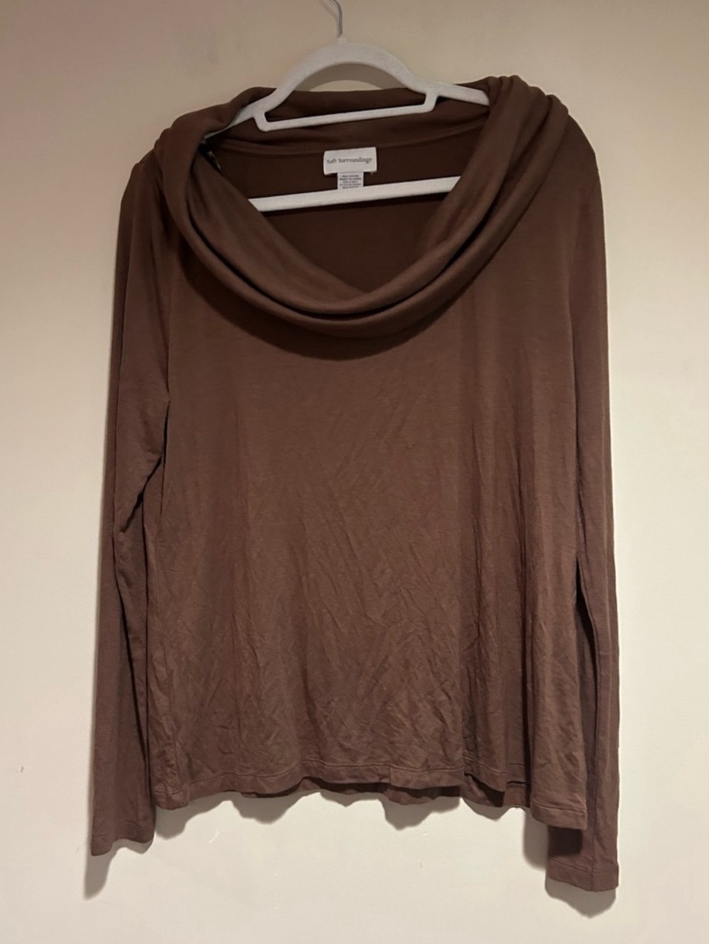 Soft Surroundings Brown Cowl Neck Long Sleeve Top Sz XL Petite